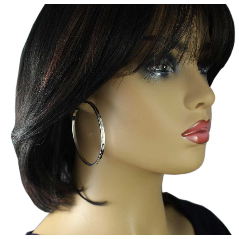 Silver - tone Embellished Large Hoop Pierced Earring - MEC011 - Lilylin Designs