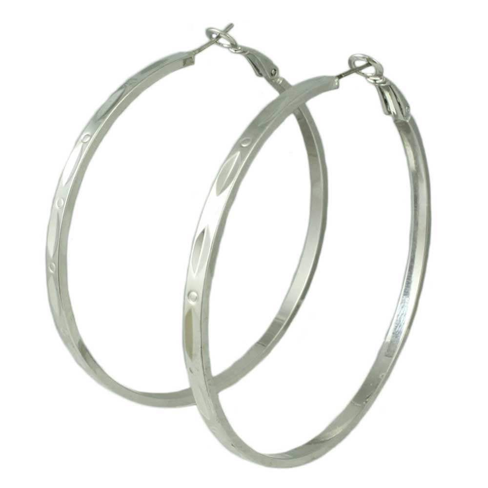 Silver - tone Embellished Large Hoop Pierced Earring - MEC011 - Lilylin Designs