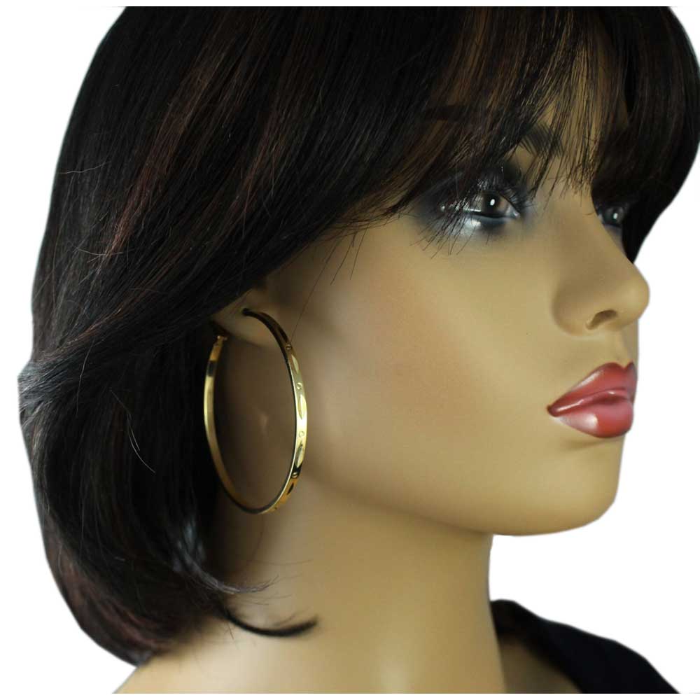 Gold - plated Large Embellished Hoop Pierced Earring - MEC011G - Lilylin Designs