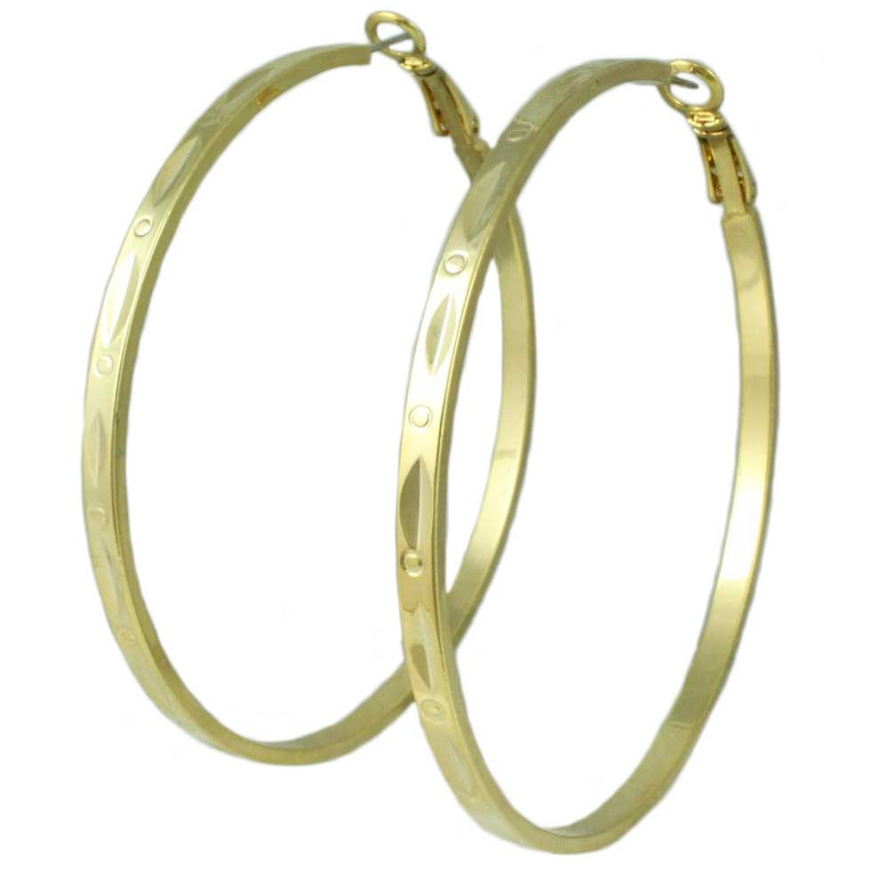 Gold - plated Large Embellished Hoop Pierced Earring - MEC011G - Lilylin Designs