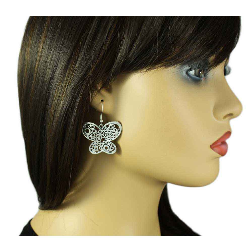 Large Silver Dangling Butterfly Pierced Earring - MEC152 - Lilylin Designs