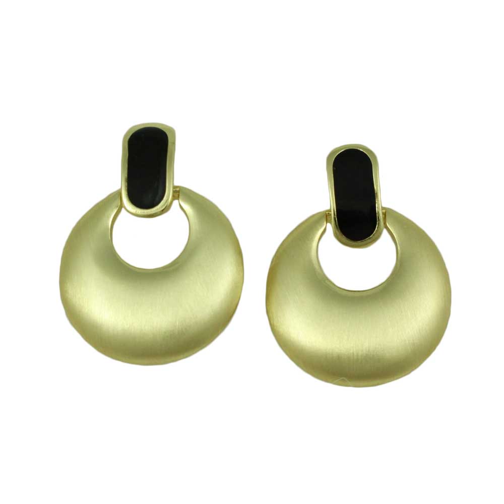 Lilylin Designs Brushed Gold and Black Enamel Doorknocker Clip Earring