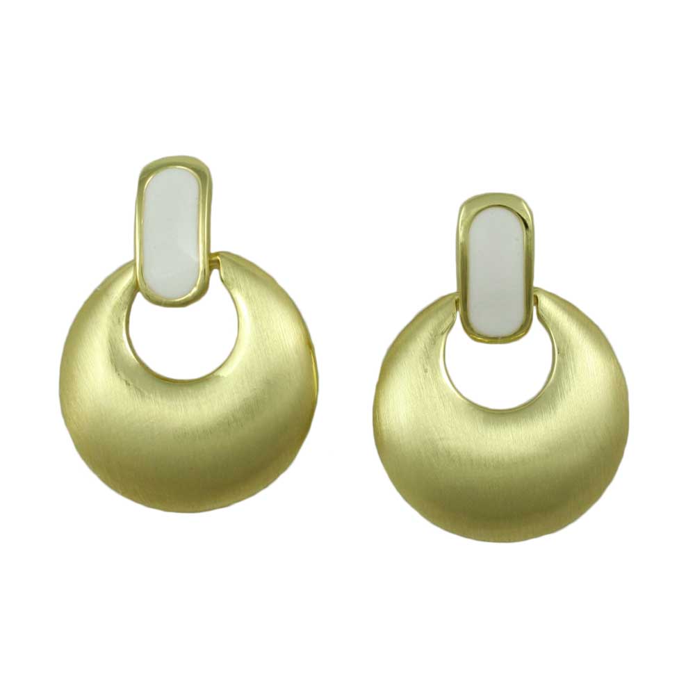 Lilylin Designs Brushed Gold and White Enamel Doorknocker Clip Earring