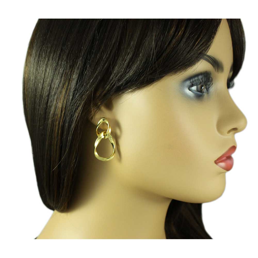 Gold Intertwined Twisted Open Teardrops Pierced Earring - MEC208 - Lilylin Designs