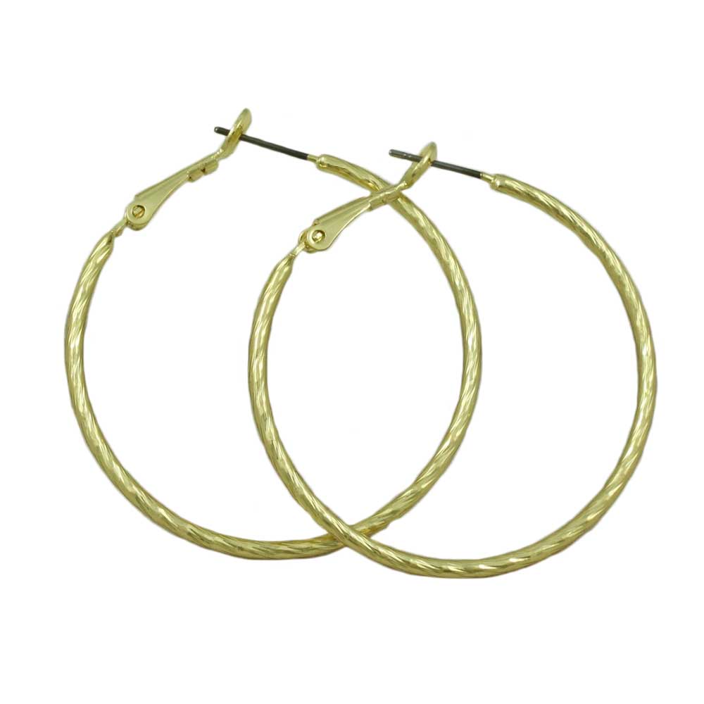 Gold Medium 1.50" Gold Twisted Hoop Lightweight Pierced Earring-Lilylin Designs