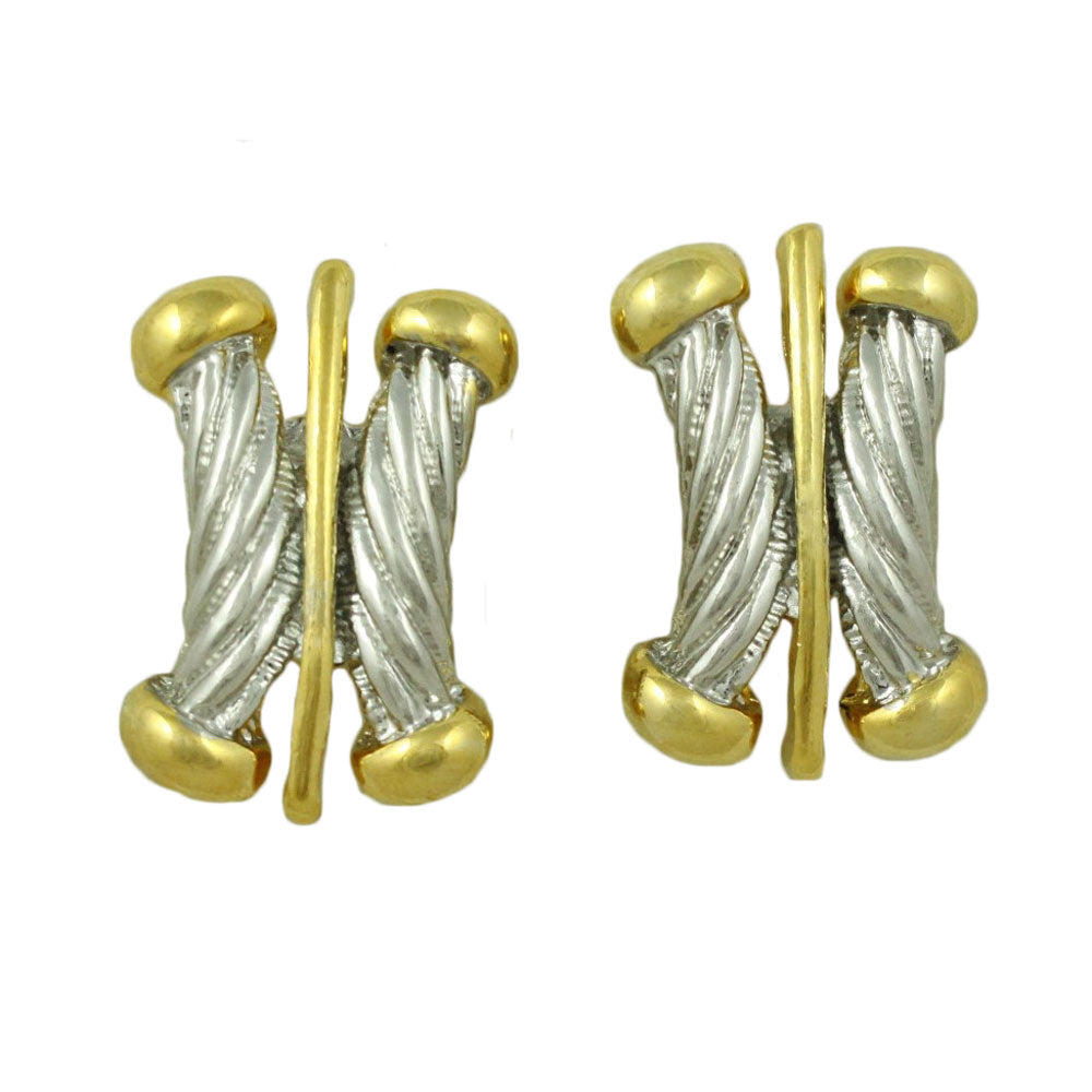 Lilylin Designs Silver and Gold Ribbed Bars Clip On Earring