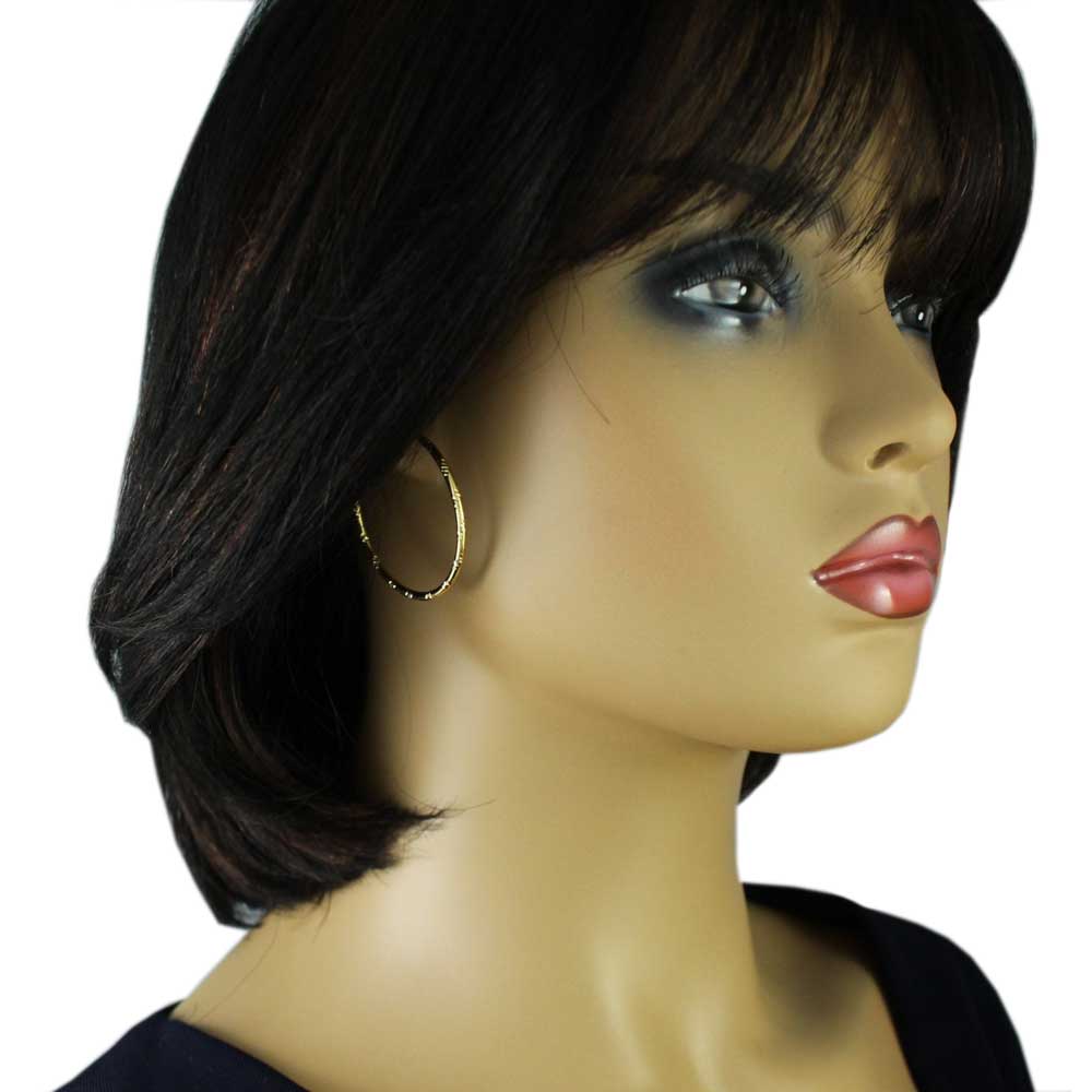 Gold - plated Diamond Cut Medium Hoop Pierced Earring - MEC401 - Lilylin Designs