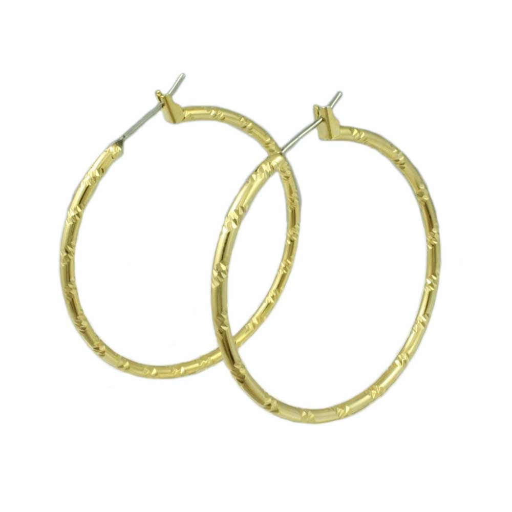 Gold - plated Diamond Cut Medium Hoop Pierced Earring - MEC401 - Lilylin Designs
