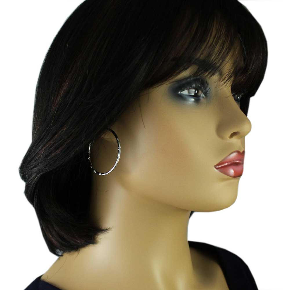 Silver - tone Diamond Cut Medium Hoop Pierced Earring - MEC401S - Lilylin Designs