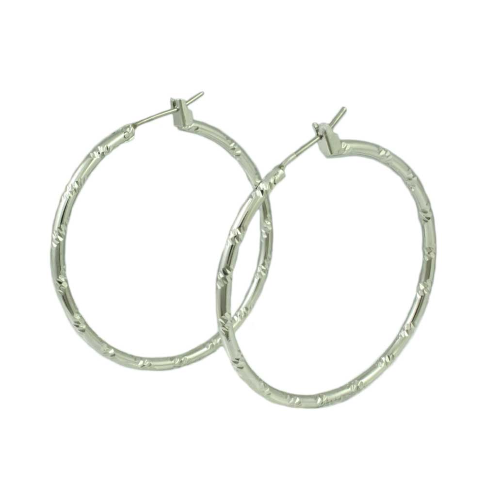 Silver - tone Diamond Cut Medium Hoop Pierced Earring - MEC401S - Lilylin Designs