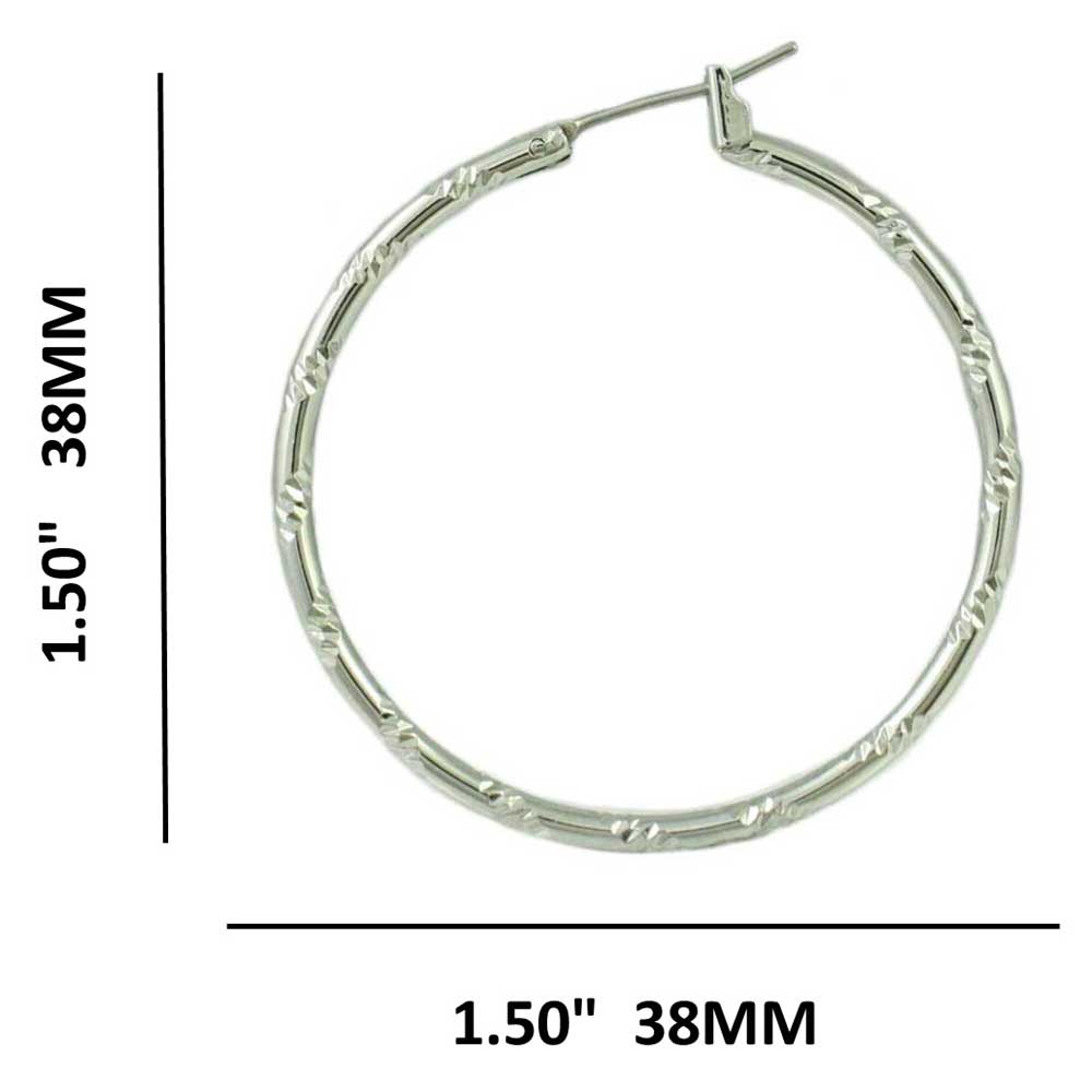 Silver - tone Diamond Cut Medium Hoop Pierced Earring - MEC401S - Lilylin Designs