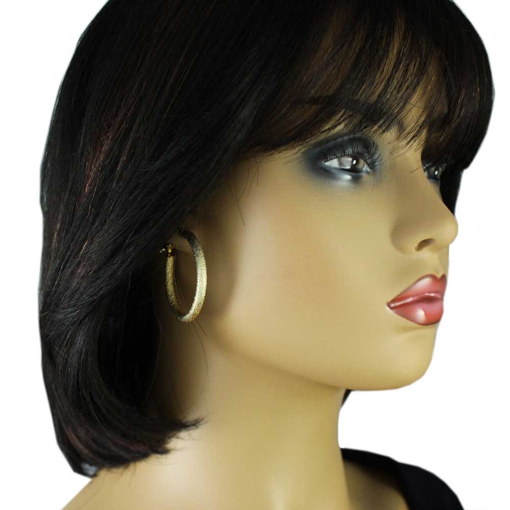 Gold - tone Frosted Medium Hoop Pierced Earring - MEC402 - Lilylin Designs