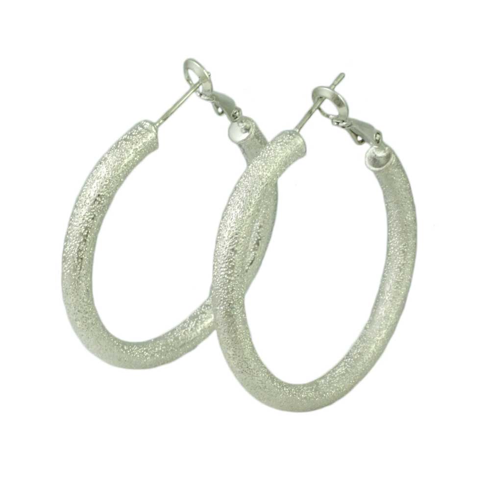 Silver - tone Frosted Medium Hoop Pierced Earring - MEC402S - Lilylin Designs