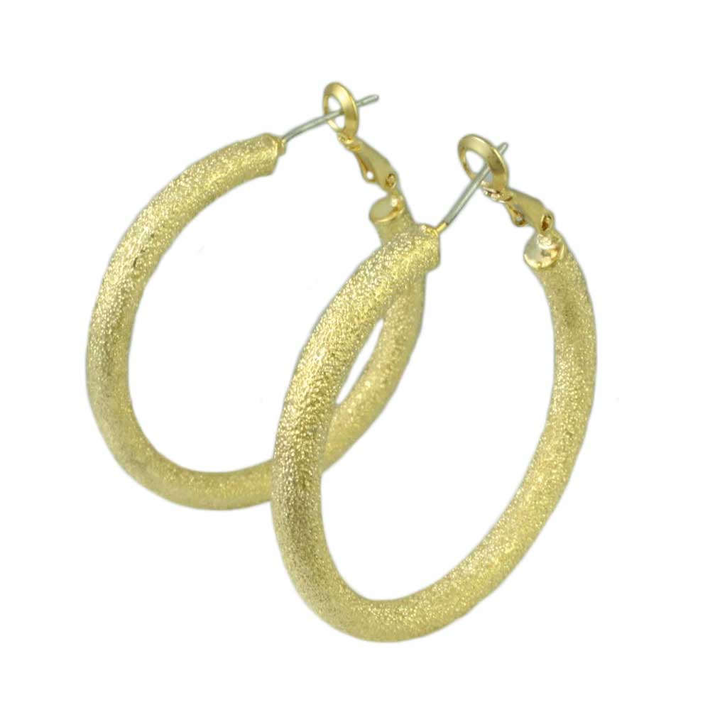 Gold - tone Frosted Medium Hoop Pierced Earring - MEC402 - Lilylin Designs