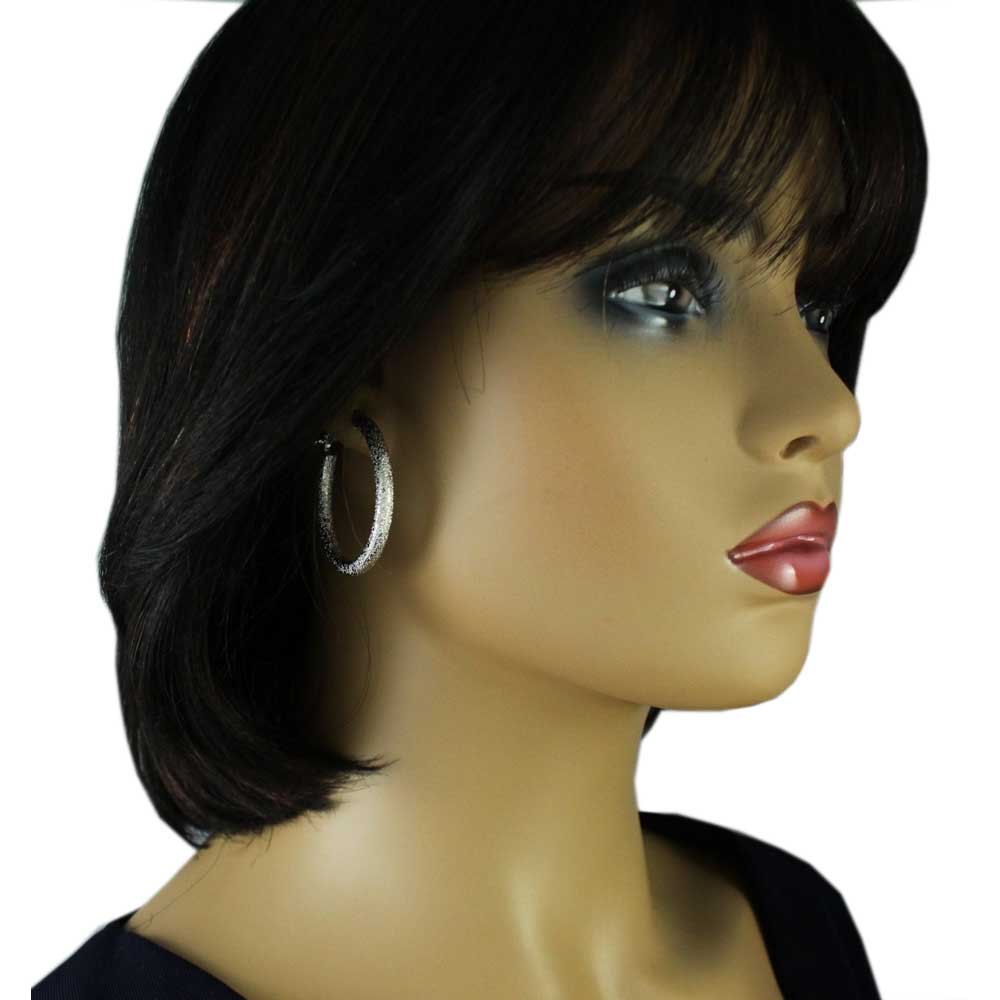 Silver - tone Frosted Medium Hoop Pierced Earring - MEC402S - Lilylin Designs