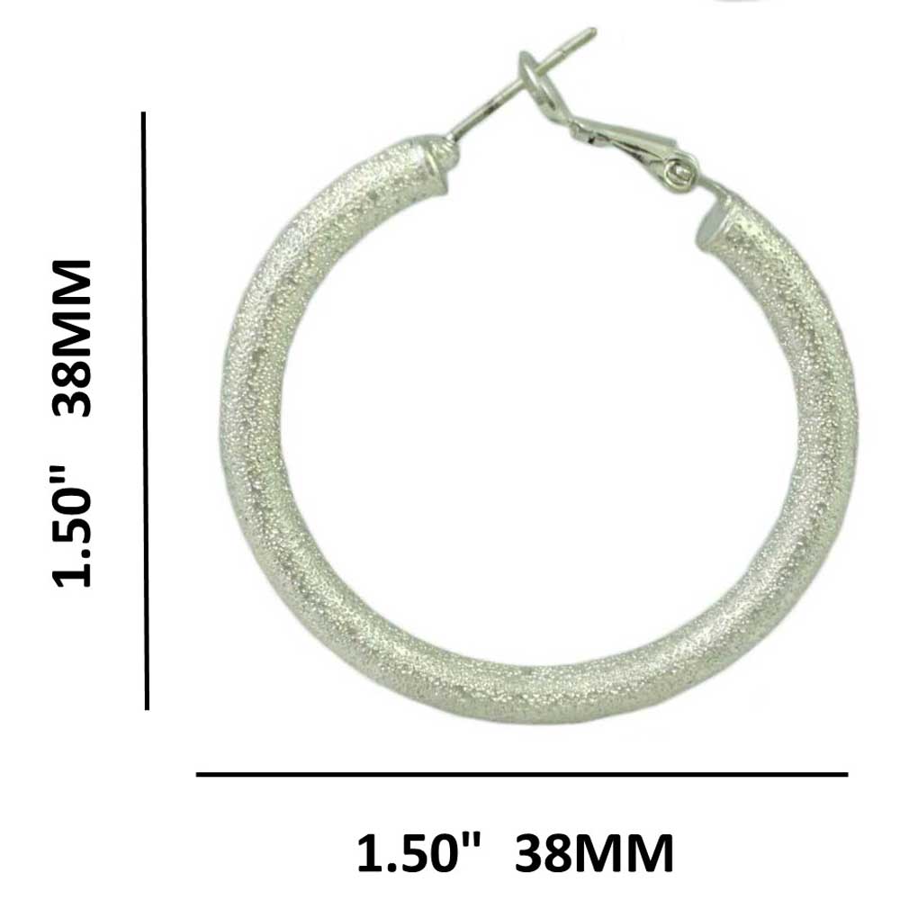 Silver - tone Frosted Medium Hoop Pierced Earring - MEC402S - Lilylin Designs