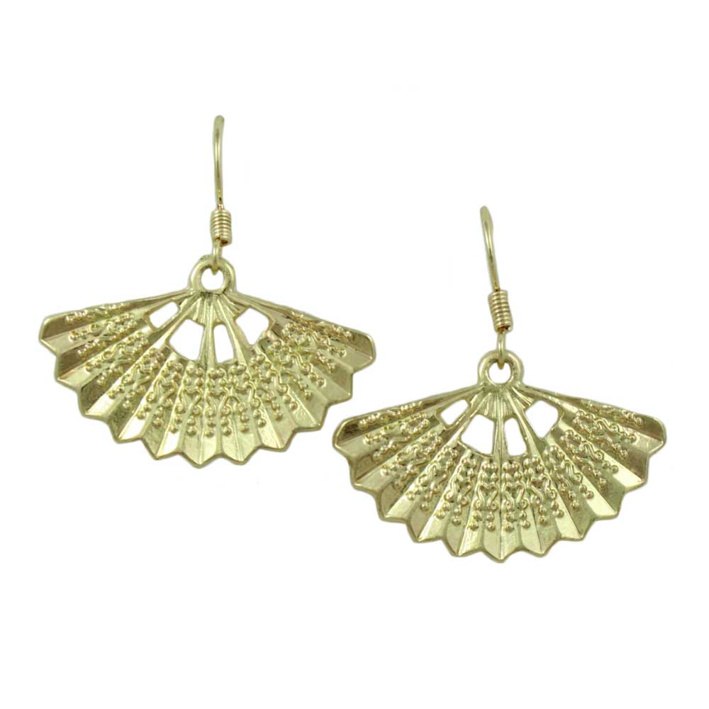 Lilylin Designs Gold Fan with Embossed Design Dangling Pierced Earring