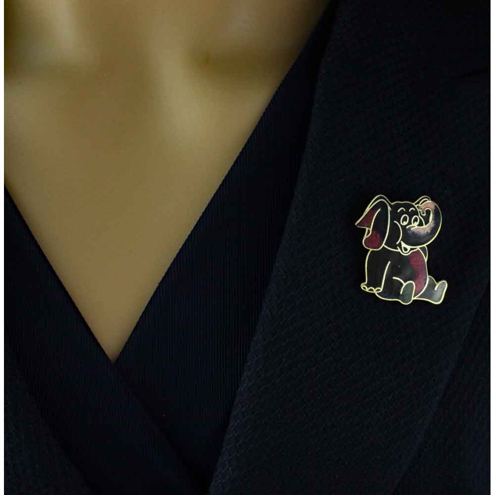 Model with Cloisonne Black Red and Peach Elephant Brooch Pin - Lilylin Designs