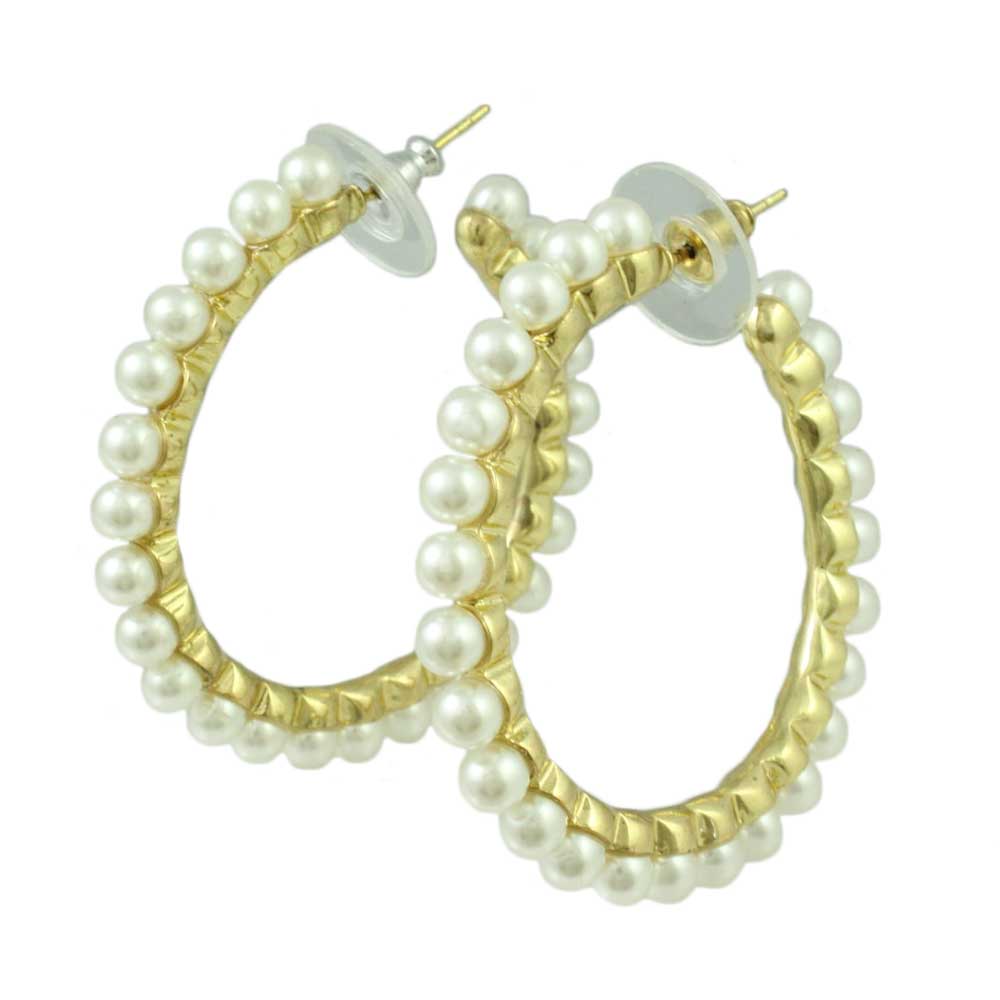 Lilylin Designs Gold-tone with White Pearls Medium Hoop Post Earring