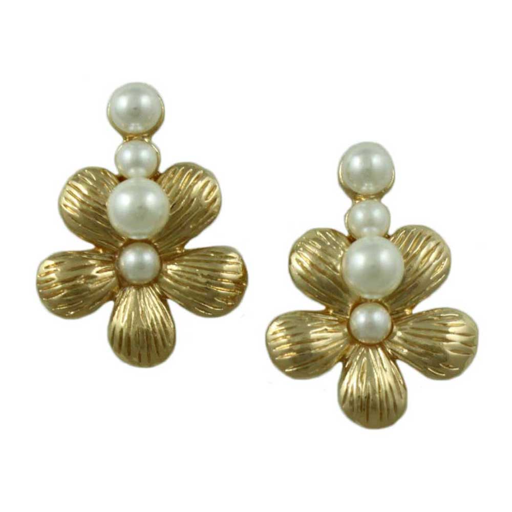 Lilylin Designs Gold Flower with 4 White Pearl Balls Pierced Earring