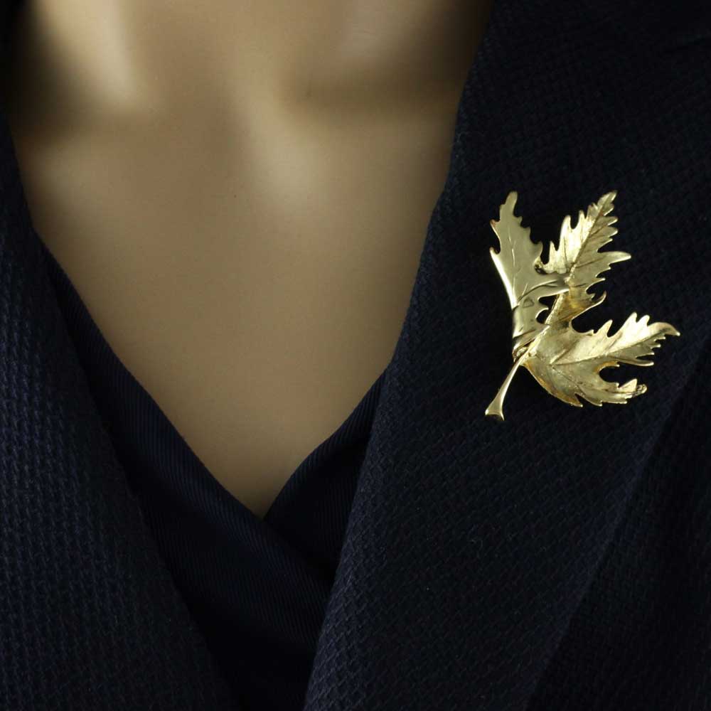 Gold - plated Leaf Blowing in the Wind Brooch Pin - PF106 - Lilylin Designs