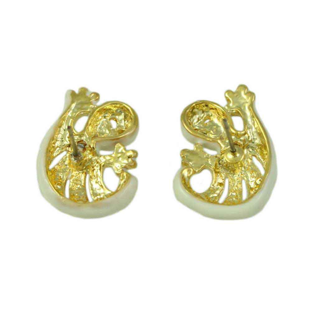 Cream Ghost with Gold Bowtie Halloween Pierced Earring - PF113E - Lilylin Designs