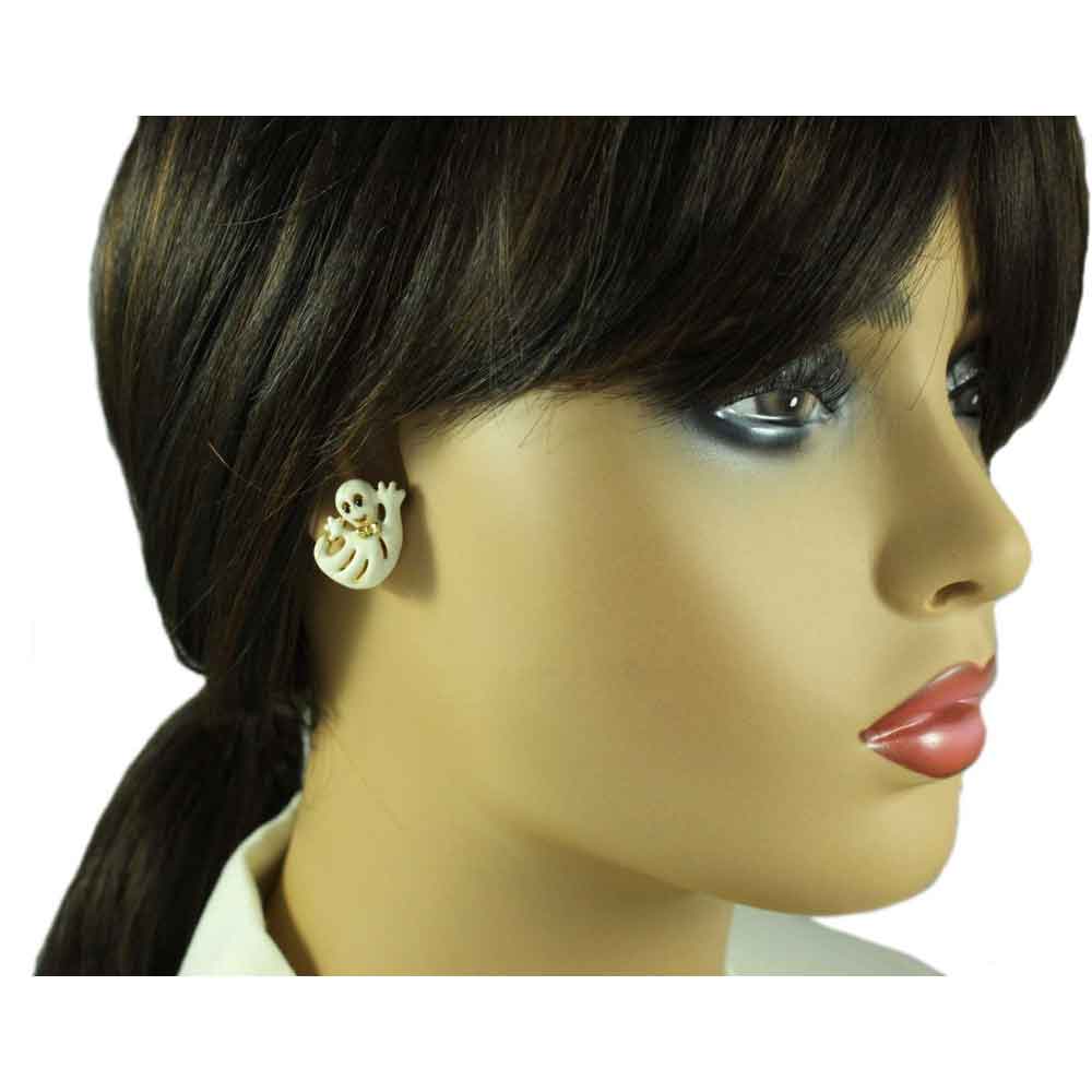 Cream Ghost with Gold Bowtie Halloween Pierced Earring - PF113E - Lilylin Designs