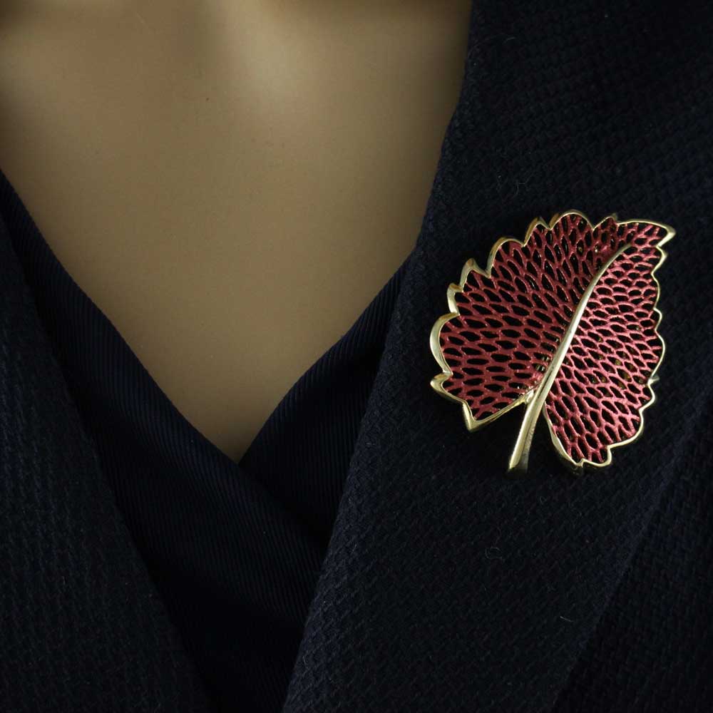 Large Burnt Orange Autumn Leaf Brooch Pin - PF340 - Lilylin Designs