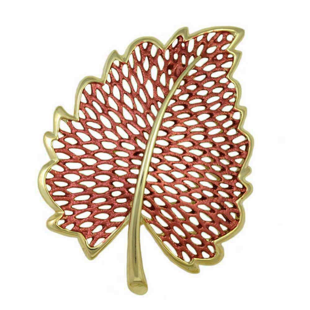 Gold-plated Burnt Orange Large Lace Leaf Brooch Pin - Lilylin Designs