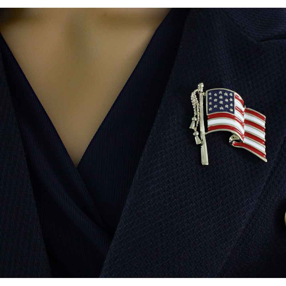 Red White and Blue American Flag Patriotic Brooch Pin - PF356 - Lilylin Designs