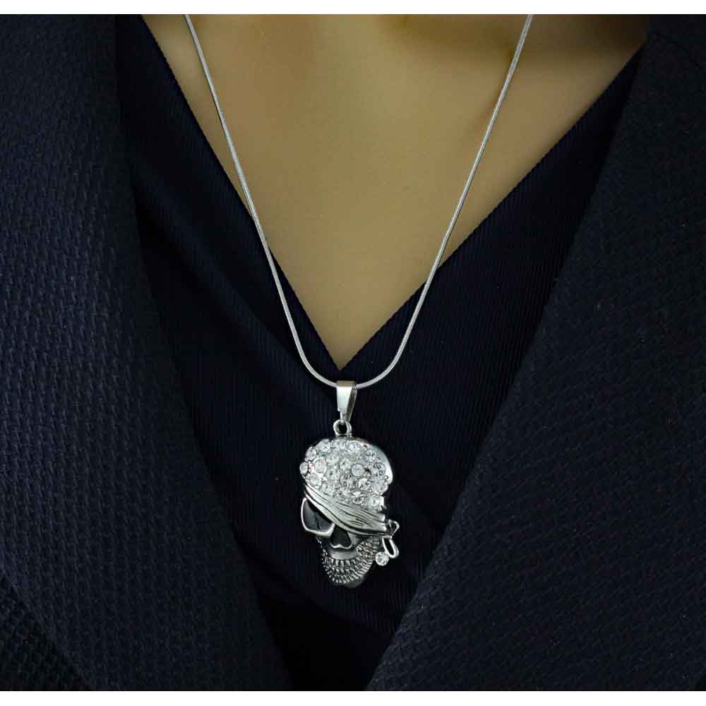 Crystal Bandaged Pirate Skull Pendant with Chain - PF601PT - Lilylin Designs