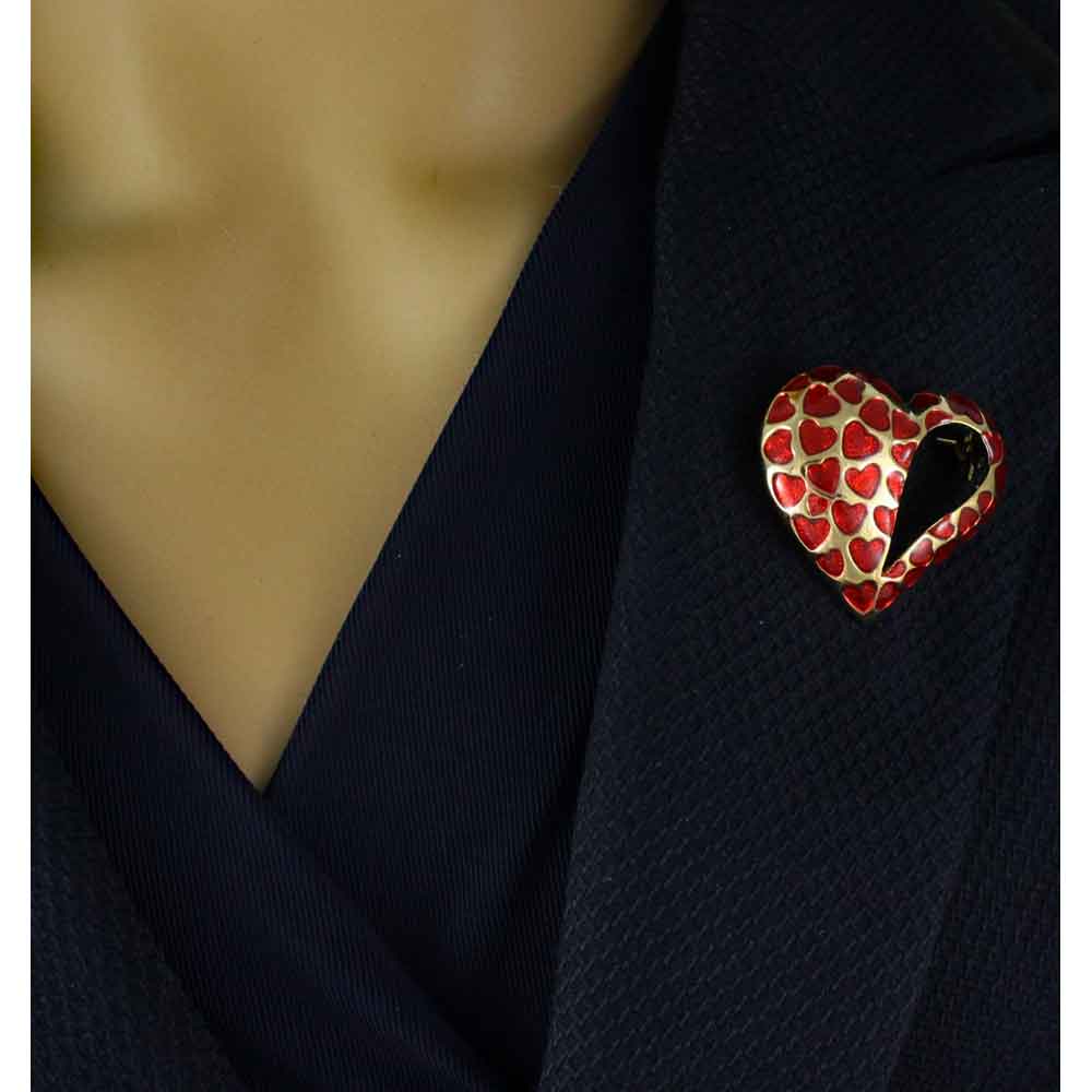 Open Heart with Multiple Red Enamel Hearts Brooch Pin - PF931 - Lilylin Designs