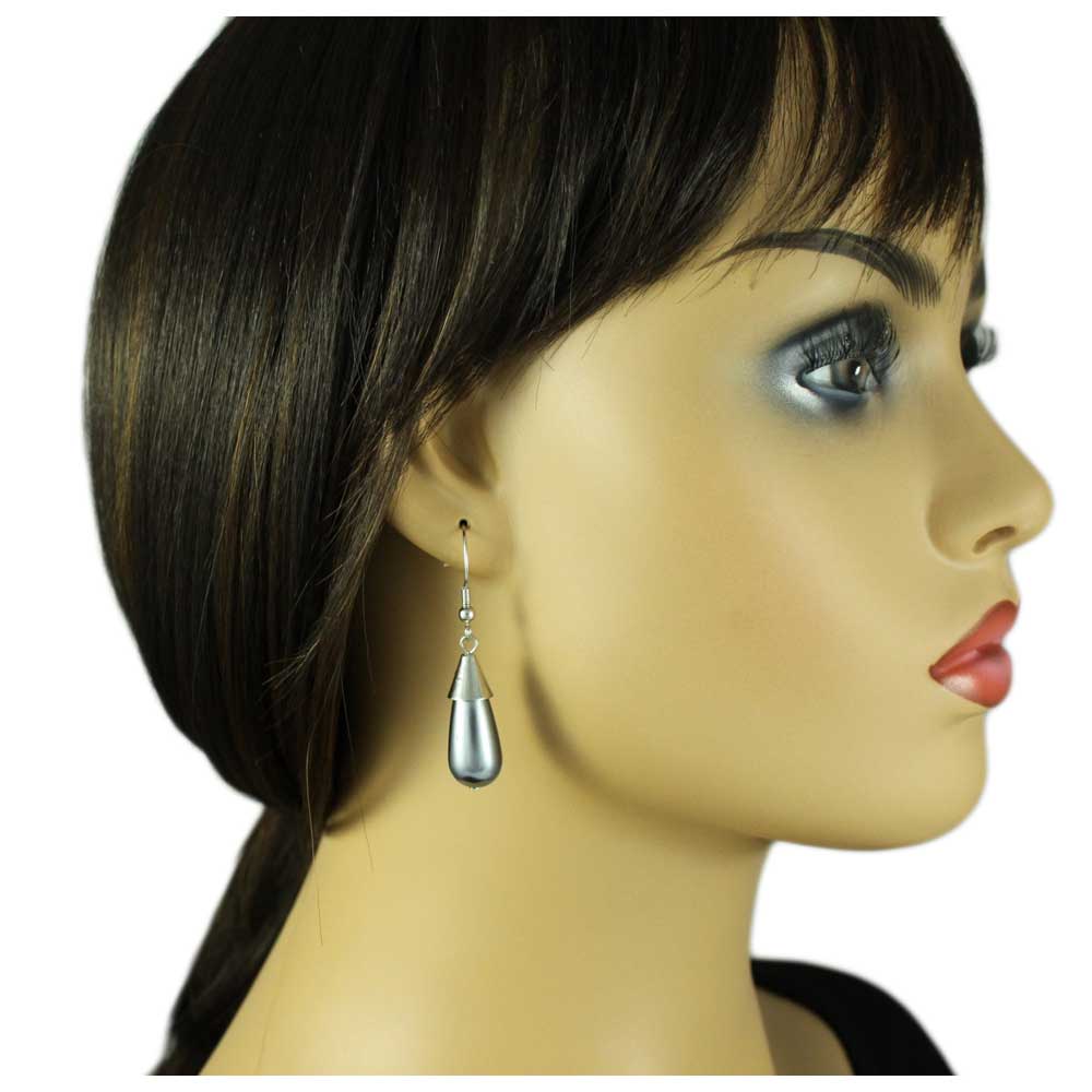 Gray Teardrop Pearl Dangling Pierced Earring - PNS204E - Lilylin Designs