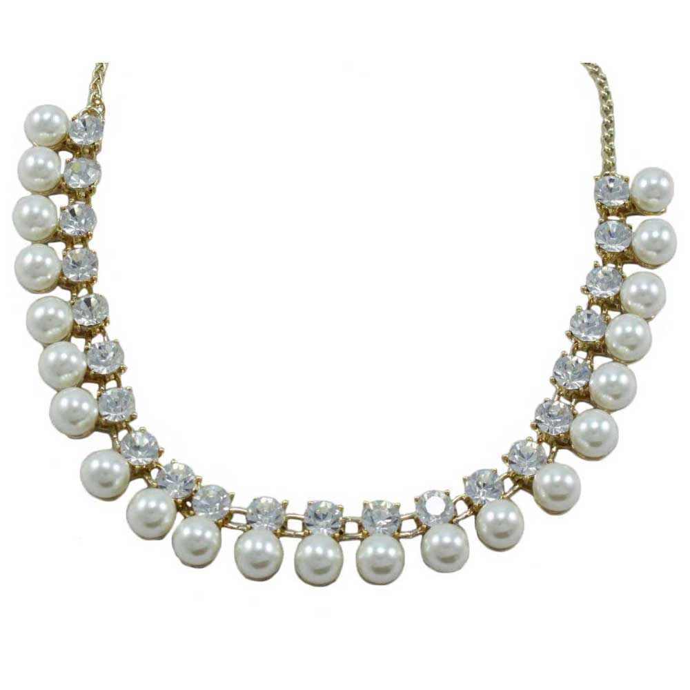 Lilylin Designs White Dangling Pearls with Clear Crystals Necklace