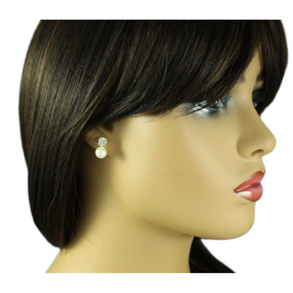 Clear Round Crystal with White Pearl Pierced Earring - PNS401E - Lilylin Designs