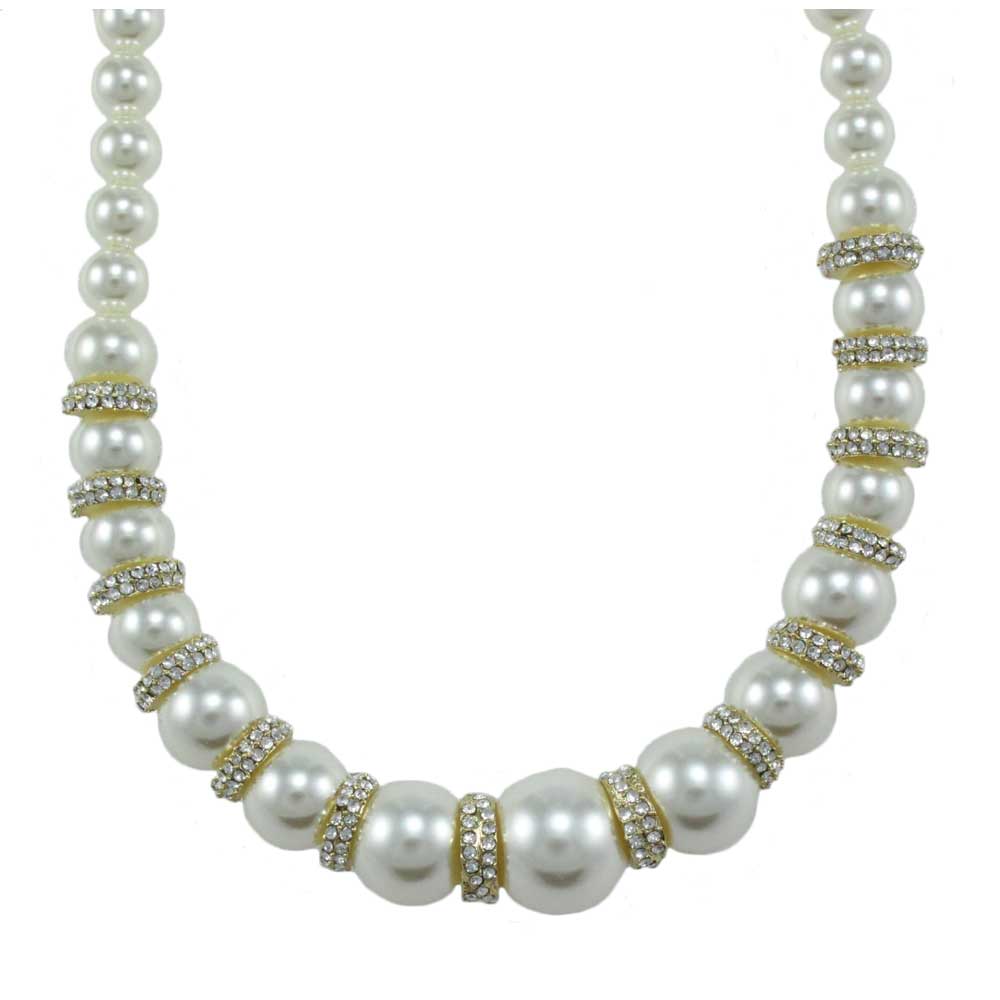 Lilylin Designs White Pearls with Gold and Crystal Rondelles Necklace