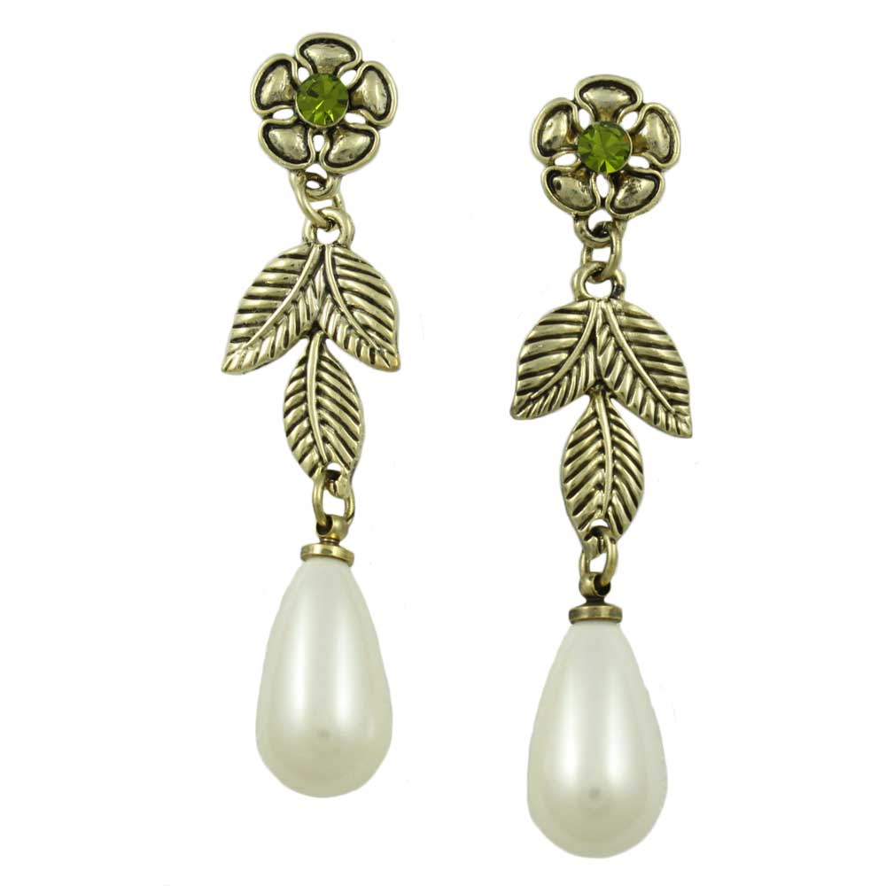 Lilylin Designs Gold Flower with Dangling White Pearl Pierced Earring