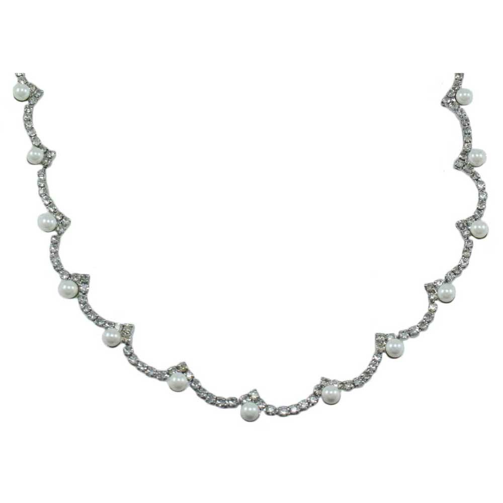 Lilylin Designs Crystal Scallops with Dainty Pearls Necklace