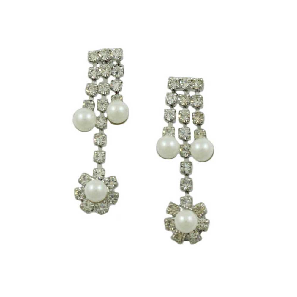 Lilylin Designs Crystal with White Dangling Pearl Daisies Post Earring