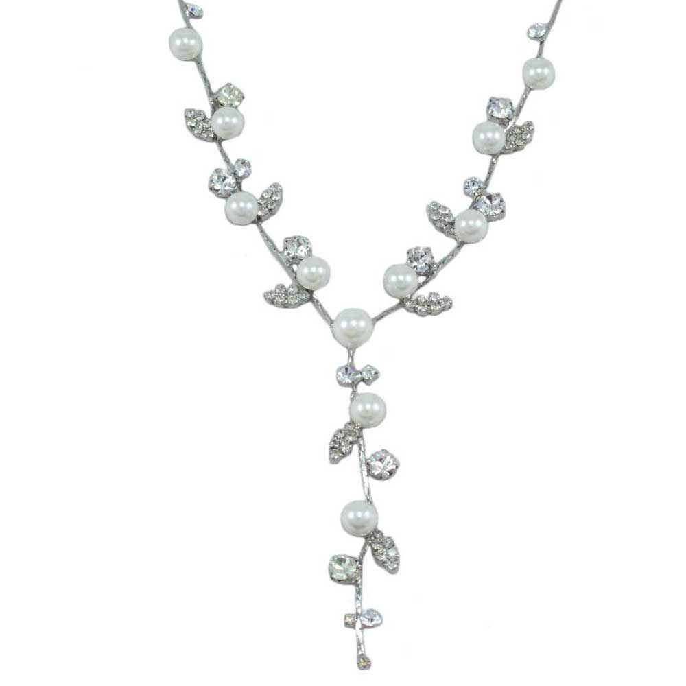 Lilylin Designs Crystal Leaves and White Pearl Y Necklace
