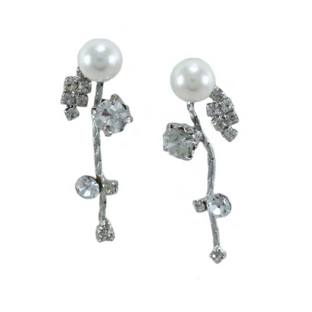 Lilylin Designs Crystal Leaves with Pearls Dangling Pierced Earring