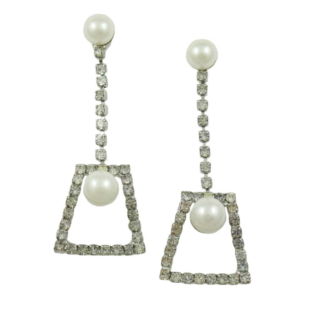 Lilylin Designs Crystal Square with White Pearl Dangling Earring