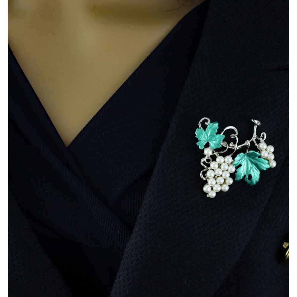 White Pearl Grapes on the Vine Brooch Pin - PP034 - Lilylin Designs