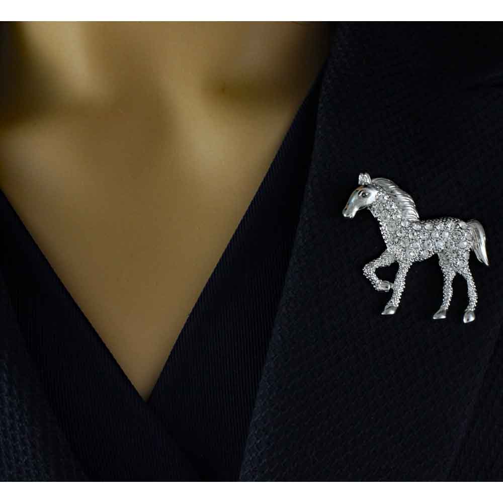 Silver Crystal Prancing Horse Brooch Pin - PRA018 - Lilylin Designs