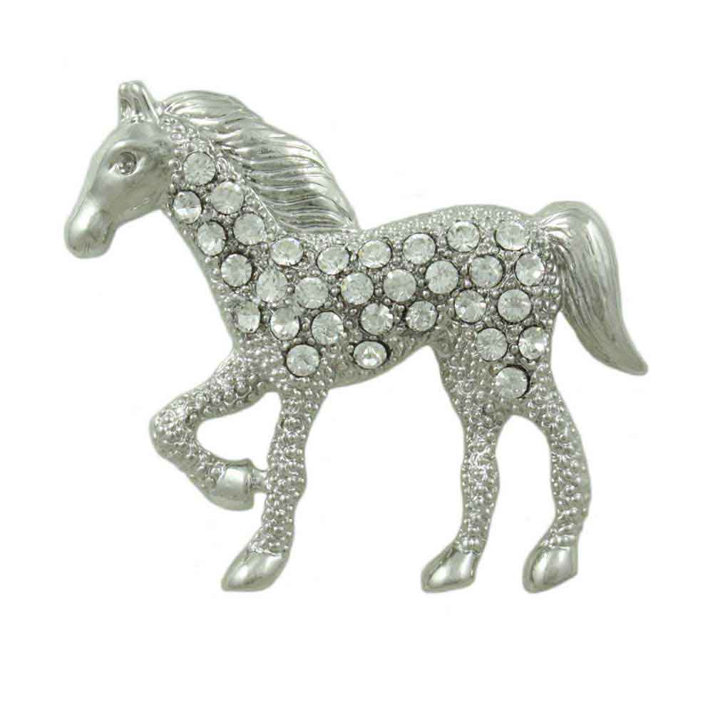 Lilylin Designs Silver Crystal Prancing Horse Brooch Pin