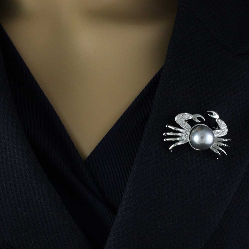 Crystal Crab with Large Gray Pearl Brooch Pin - PRA019 - Lilylin Designs