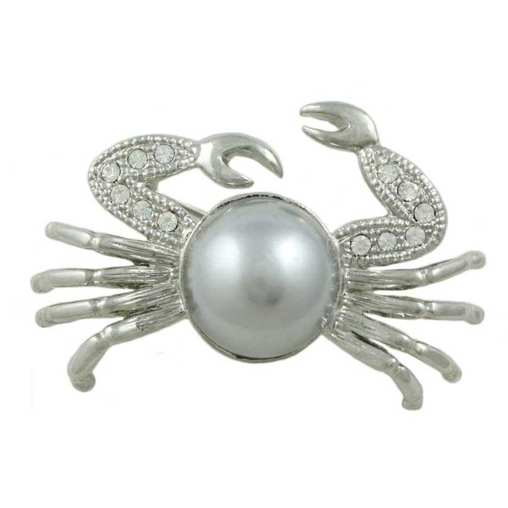 Lilylin Designs Crystal Crab with Large Gray Pearl Brooch Pin