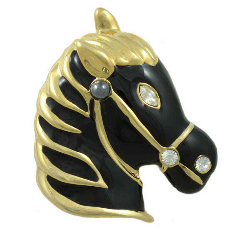 Lilylin Designs Black Enamel Horse Head Brooch Pin