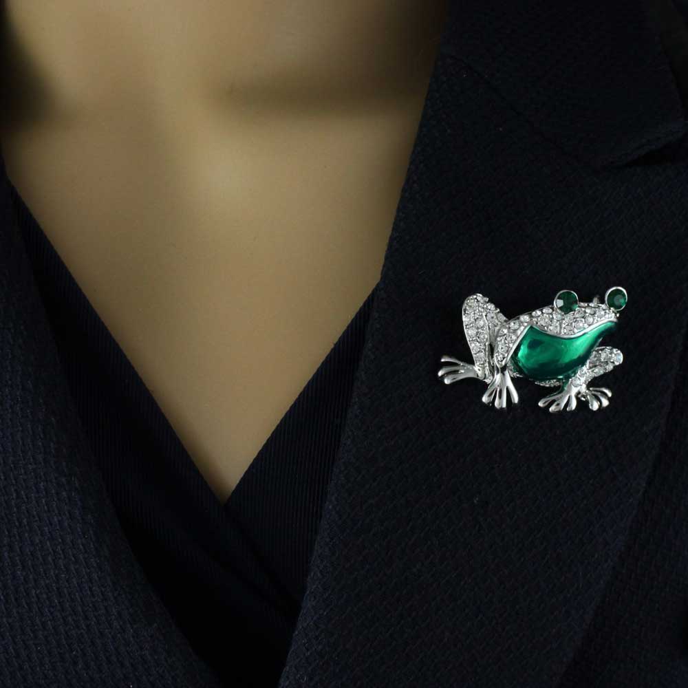 Frog with Metallic Green Enamel Belly Brooch Pin - PRA122BG - Lilylin Designs