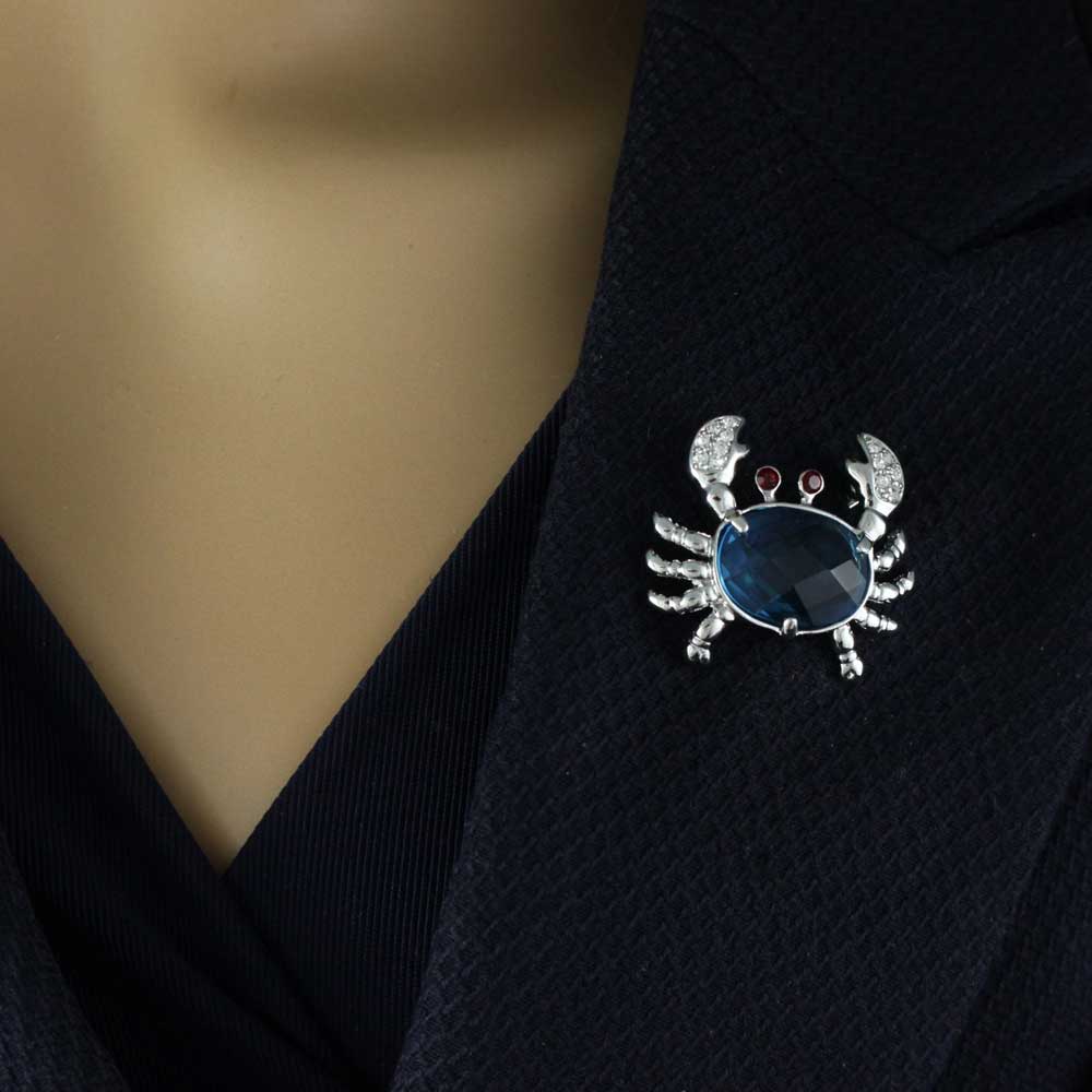 Blue Stone Crab with Red Eyes Brooch Pin - PRA323A - Lilylin Designs